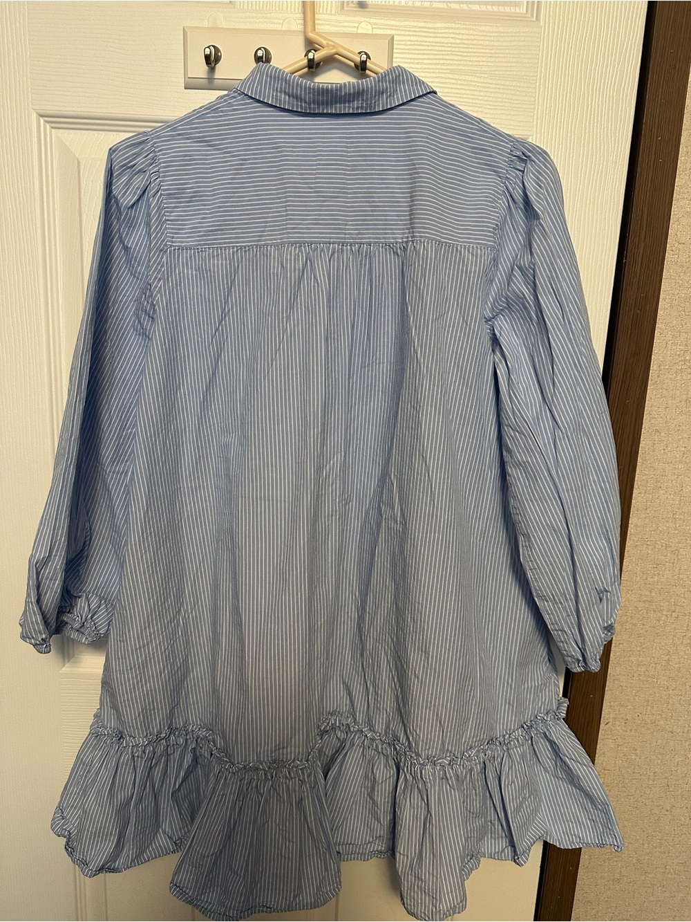 Anthropologie Sky Blue Striped Ruffle-Hem Midi Shirt Dress - Picture 4 of 10